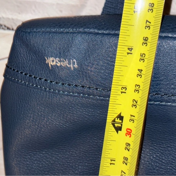 The Sak Blue Pebbled Leather and Canvas Whipstitch Flap Backpack - Picture 13 of 16